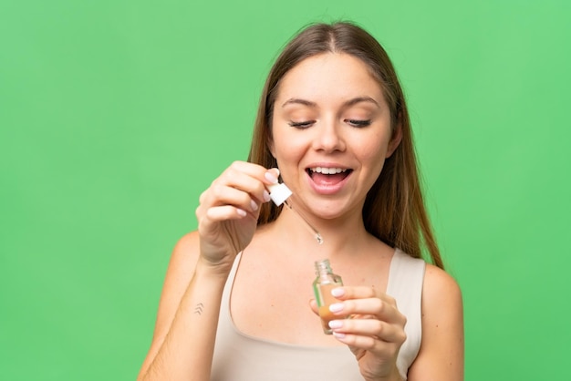 Young blonde woman over isolated background