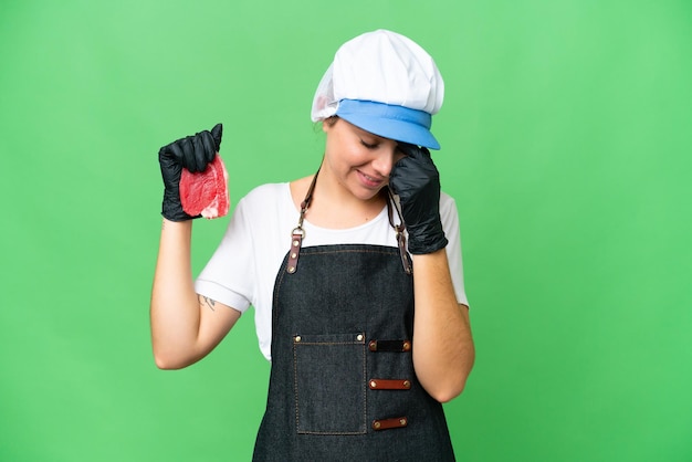 Young blonde woman over isolated background