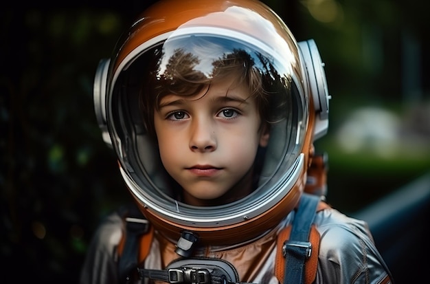 Young boy dressed as astronaut