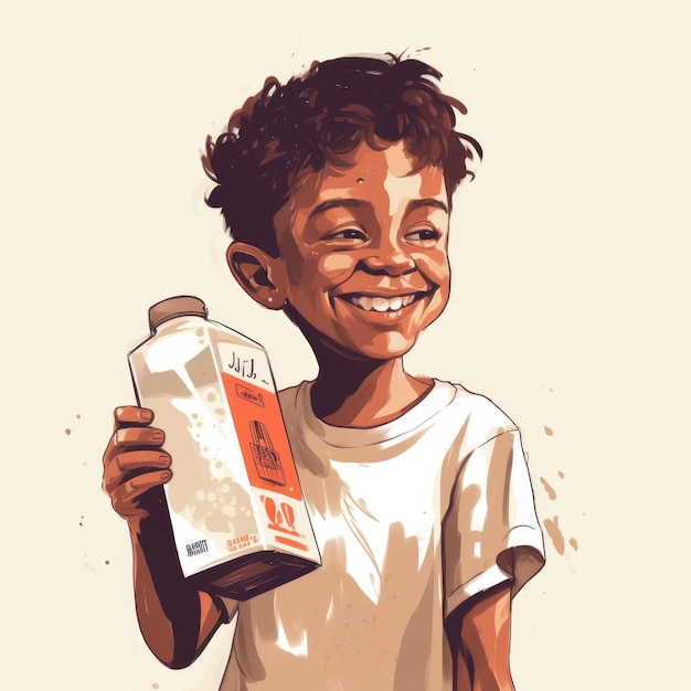 Young boy drinking milk cartoon illustration with generative ai