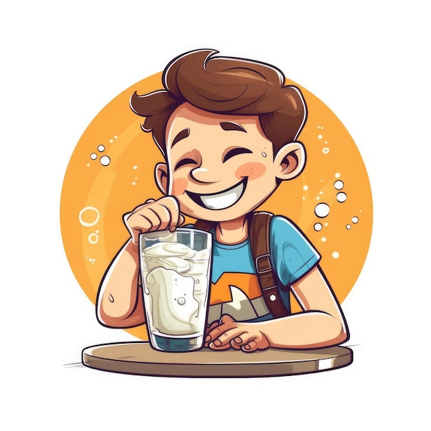 Young boy drinking milk cartoon illustration with generative ai