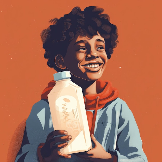 Young boy drinking milk cartoon illustration with generative ai