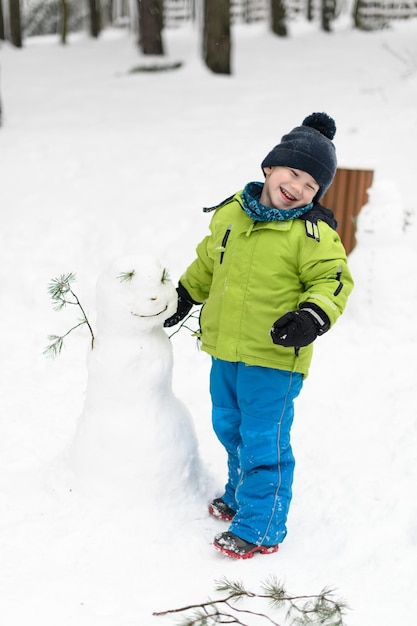 Young Boy Enjoying Himself While Playing in Snow