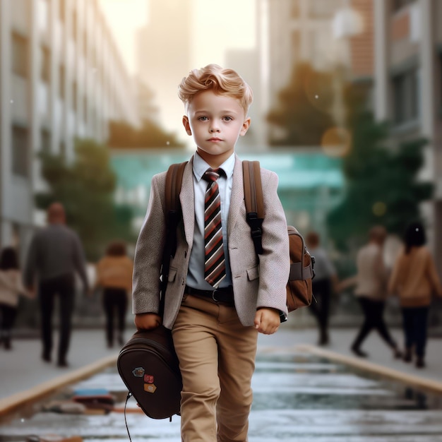 a young boy go to school