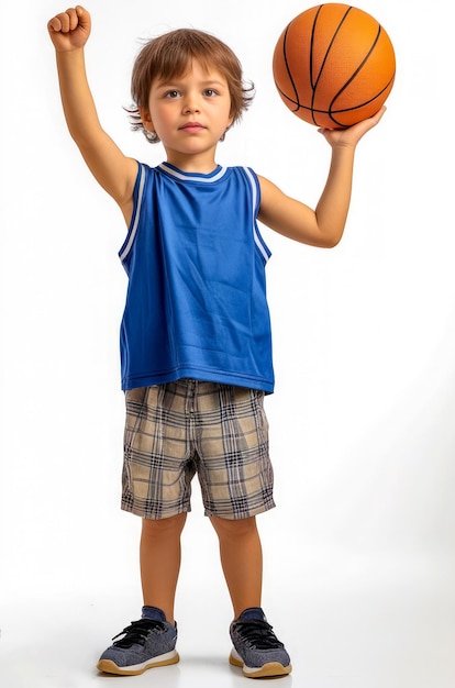 Young boy holding basketball in his right hand and basketball in his left hand