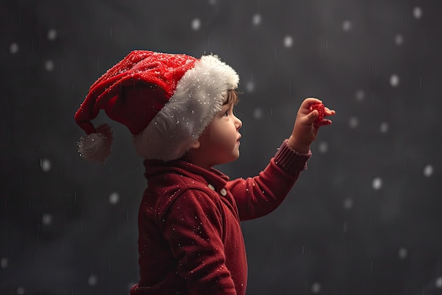 Photo young boy pulling santa hat