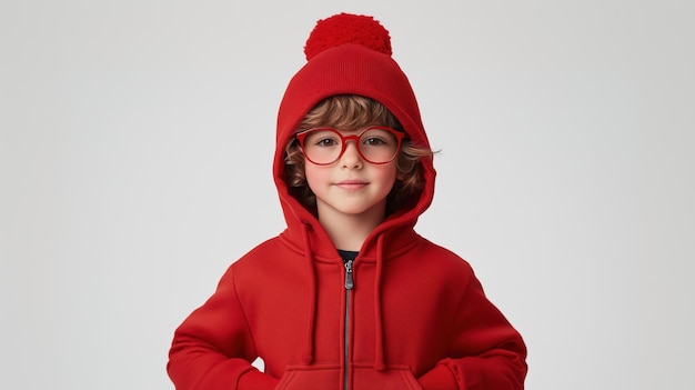 Photo young boy in red hoodie and glasses exudes confidence and charm