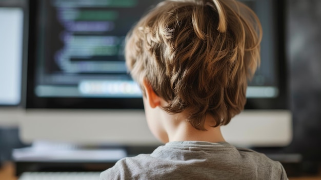 Young Boy Sitting in Front of Computer Monitor