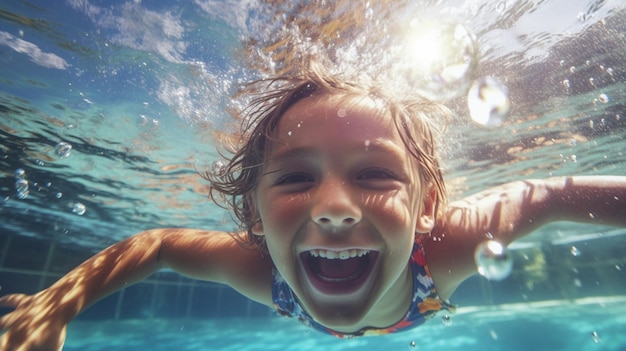 Young boy smiling underwater