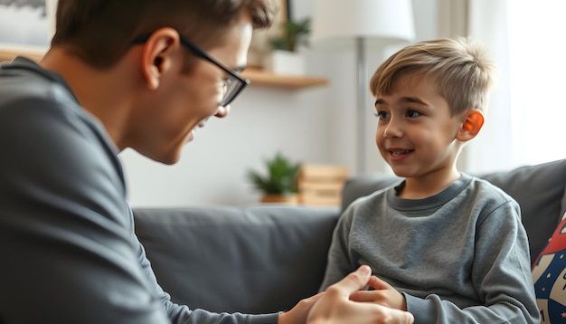 Young Boy Talking With Counselor At Home isolated with white highlights