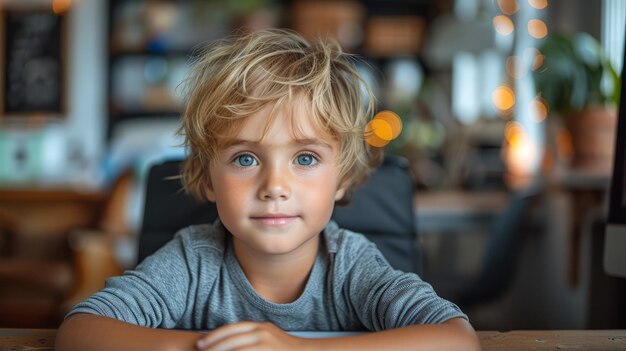 Young Boy Using Computer at Table