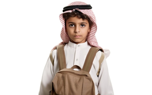 Young Boy Wearing Backpack and White Shirt