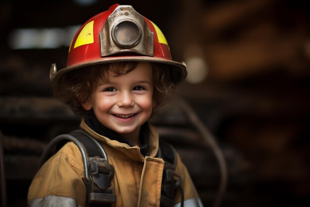 Photo young boy wearing firefighter costume