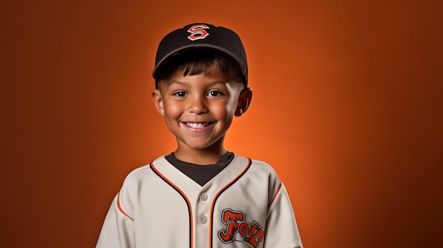 A young boy wearing a giants baseball uniform