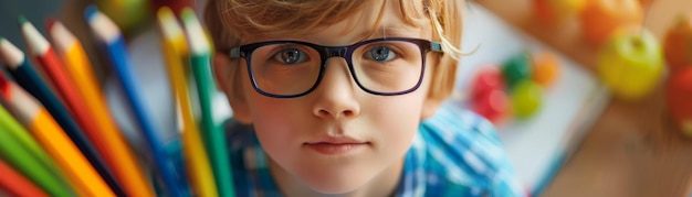 Young Boy Wearing Glasses and Looking Pensively