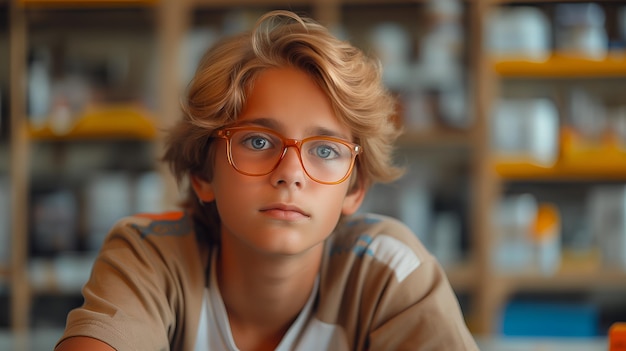 Young Boy Wearing Glasses Looking Thoughtful