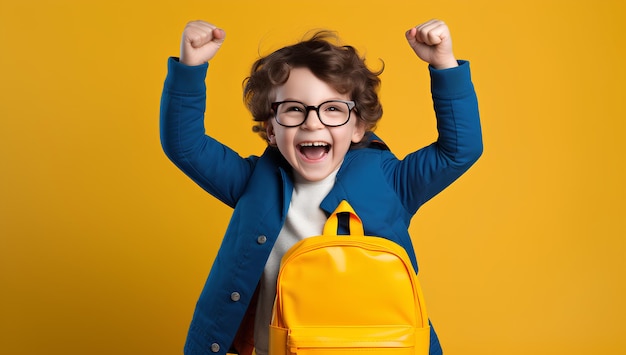 A Young Boy Wearing Glasses in Yellow Schoolbag