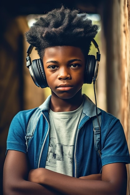 A young boy wearing headphones and a jacket generative ai image