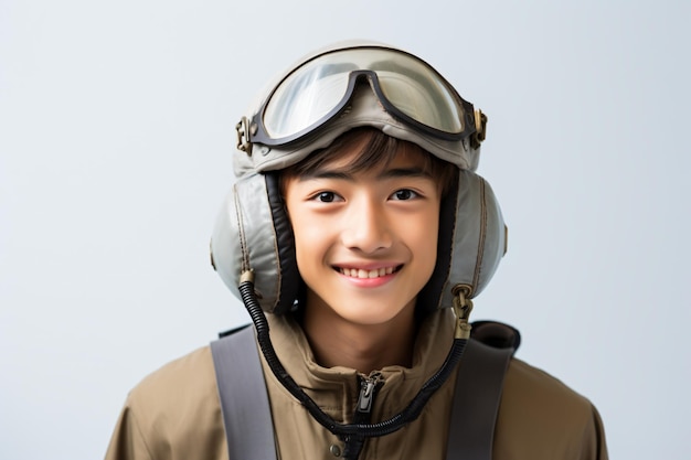 a young boy wearing a helmet and goggles