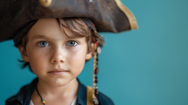 Photo a young boy wearing a pirate hat with the word star on it