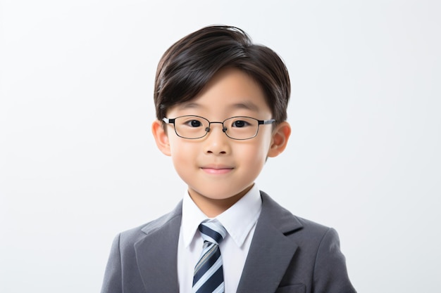 a young boy wearing a suit and tie