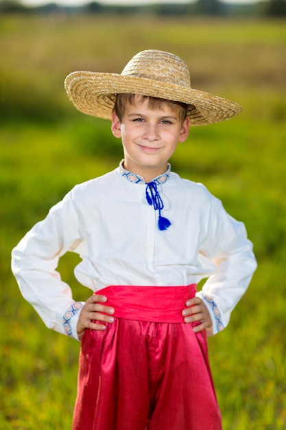 Young boy wearing traditional Ukraine clothes