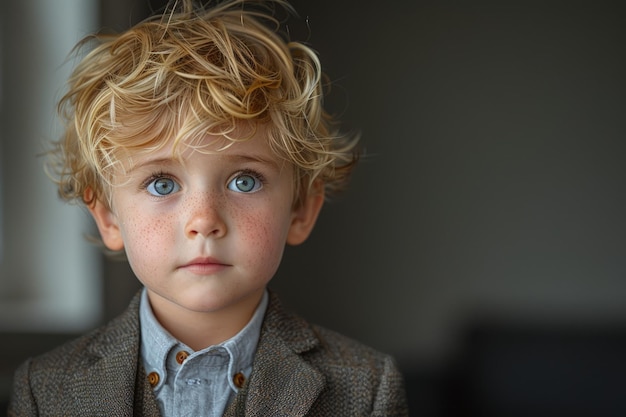 Young Boy With Blonde Hair and Blue Eyes