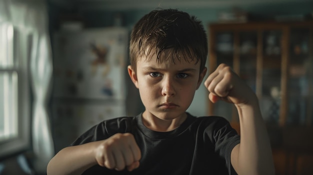 Young Boy with Determined Expression