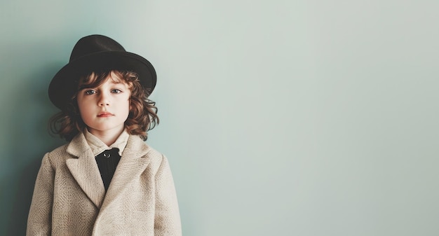 Photo a young boy with a hat and a suit on