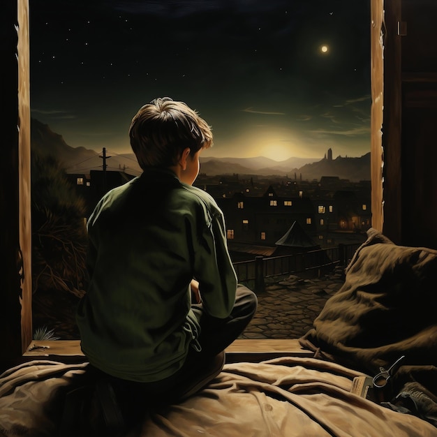 Young boy with a serene view Generative Ai