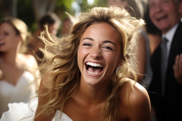 Young bride at her summer wedding Convey real emotions