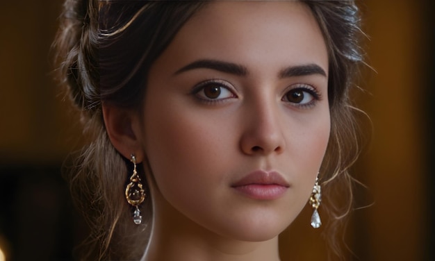 Young bride wearing diamond earrings posing for a bridal portrait