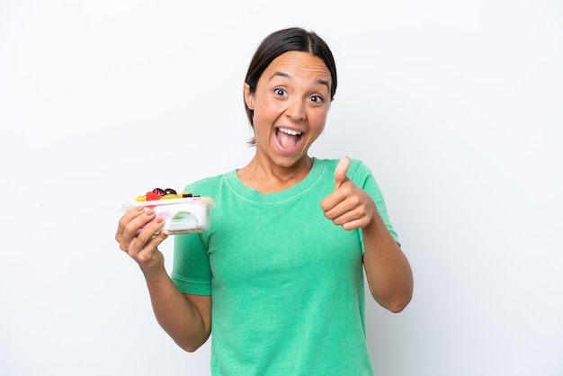 Young brunette hispanic woman on isolated background