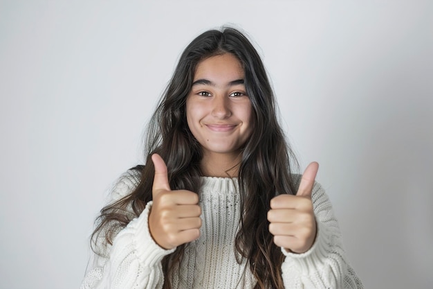 A Young brunette woman over isolated white background