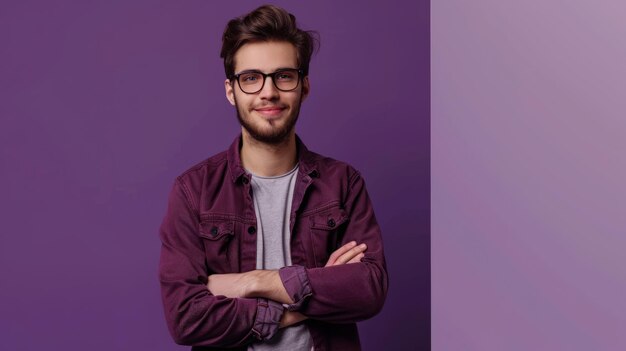 Young buisnessman wearing eyeglasses jacket and shirt holding arms crossed