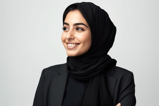 Young business arab woman isolated against a white background happy smiling and cheerful