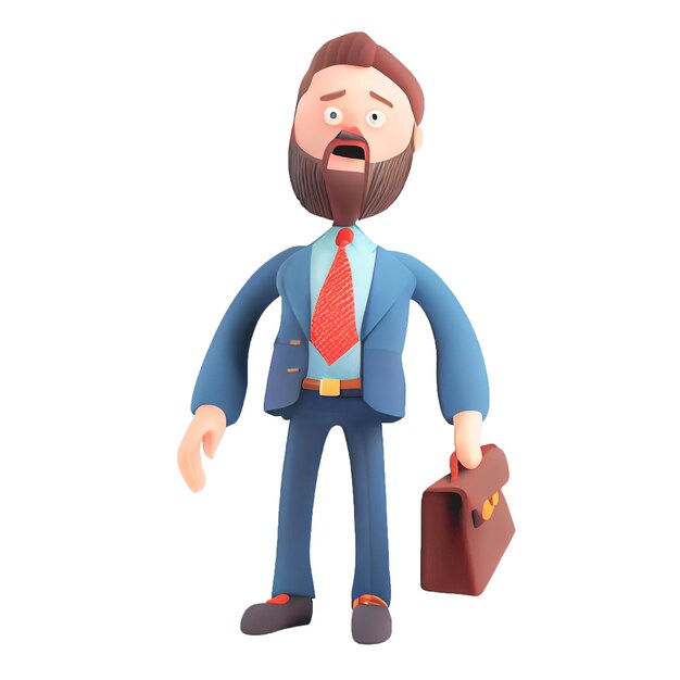 Young business man in suit standing with briefcase on a white background Leader success management concept 3d illustration people character Cartoon minimal style