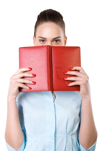 Young business woman with notebook isolated