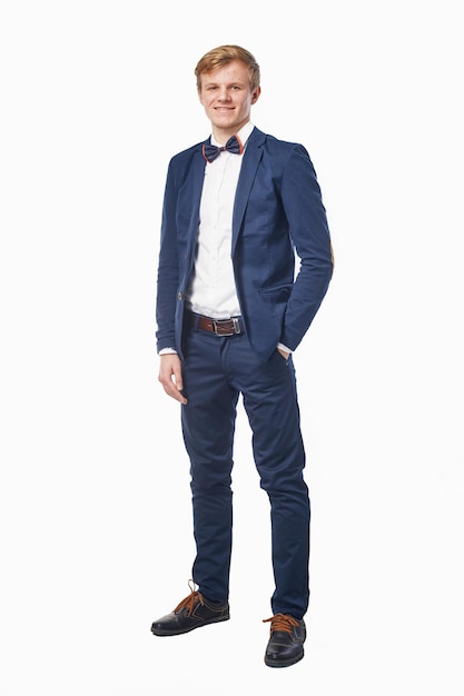 Young businessman against white background