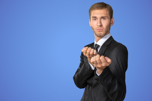 Young Businessman in a defensive position