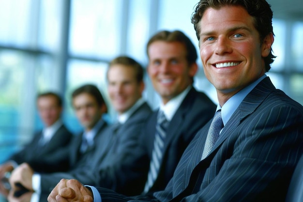 Young businessman smiling at the meeting