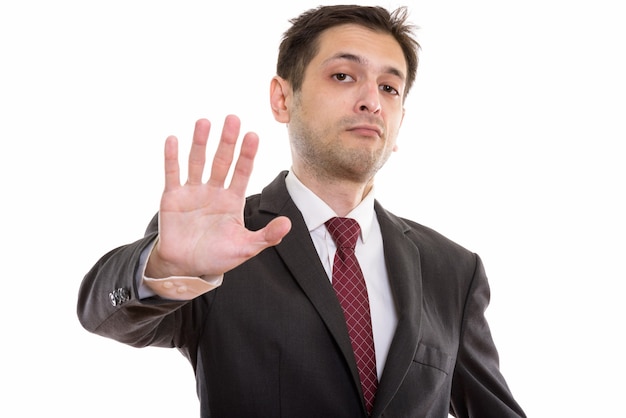 young businessman with stop hand sign