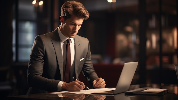 young businessman working on project handsome man