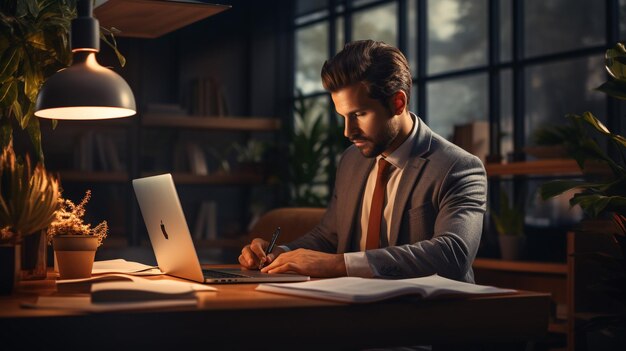 young businessman working on project handsome man