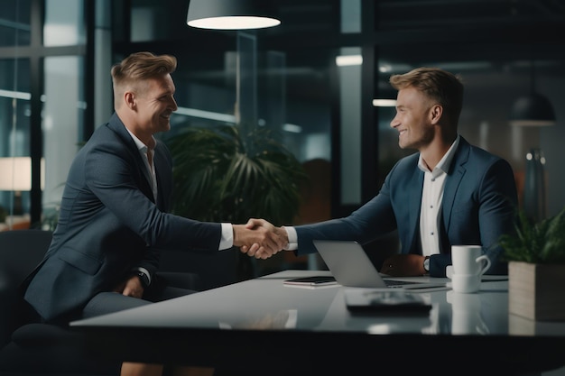 Young businessmen handshaking on business agreement