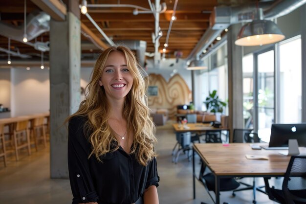 Photo young businesswoman in a tech startup office