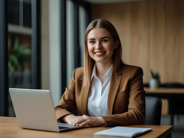 Young businesswoman working on a laptop in an office