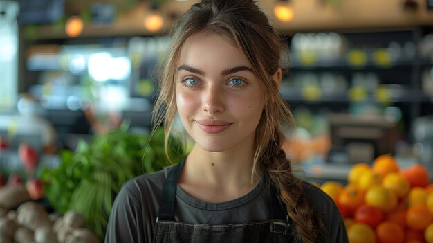 Young cashier at a supermarket serving a customer at the checkout counter