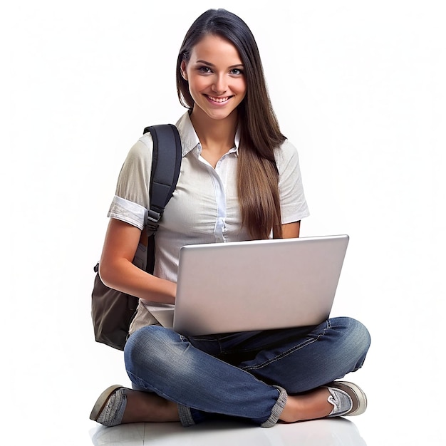 Young casual woman smiling holding laptop