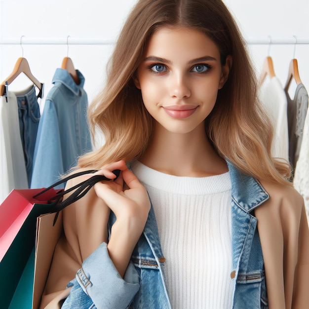 Young Caucasian female model with shopping bags